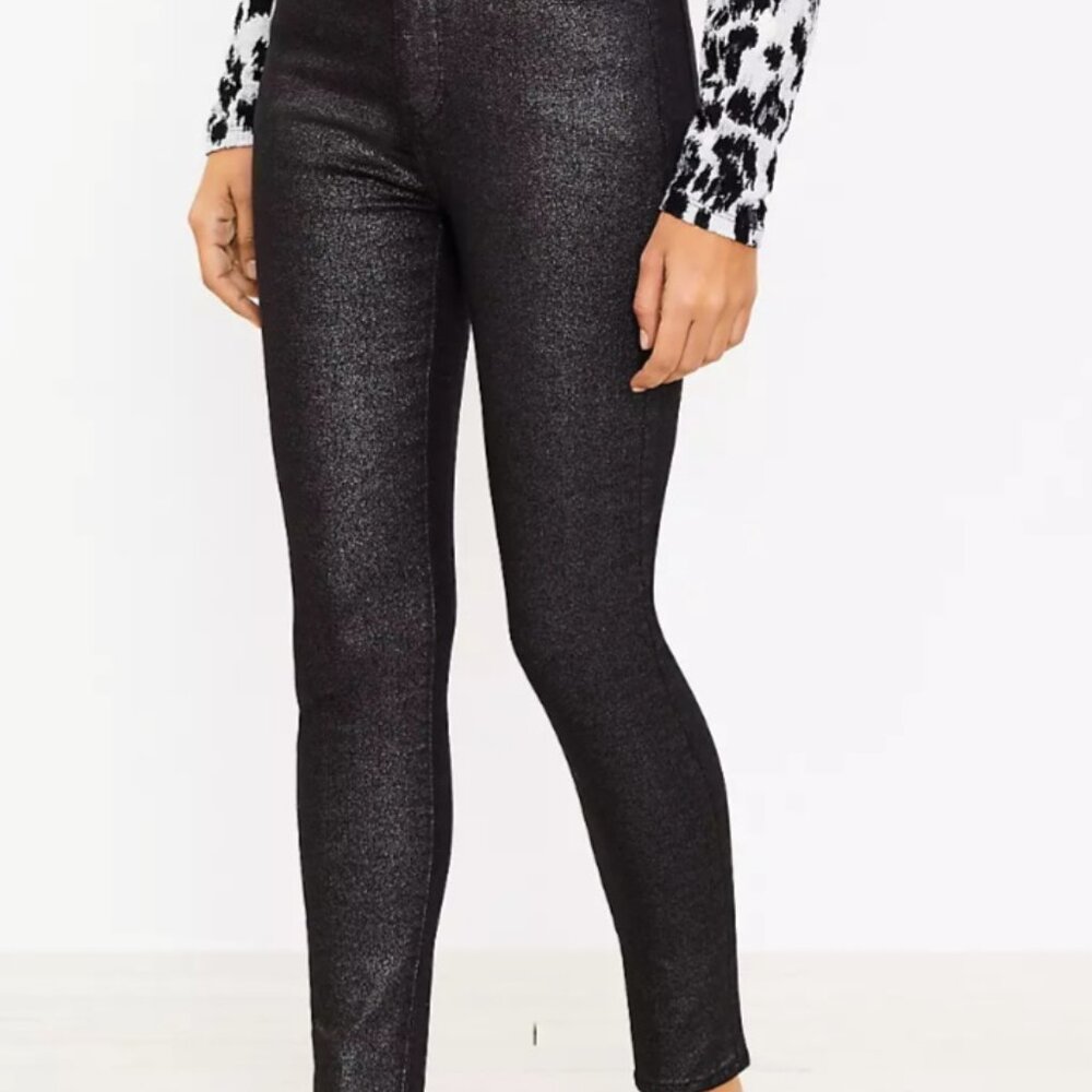 LOFT Shimmer Slim Pocket Skinny Jeans | Black Shimmer | NWT | Size 6/28 - Picture 2 of 11